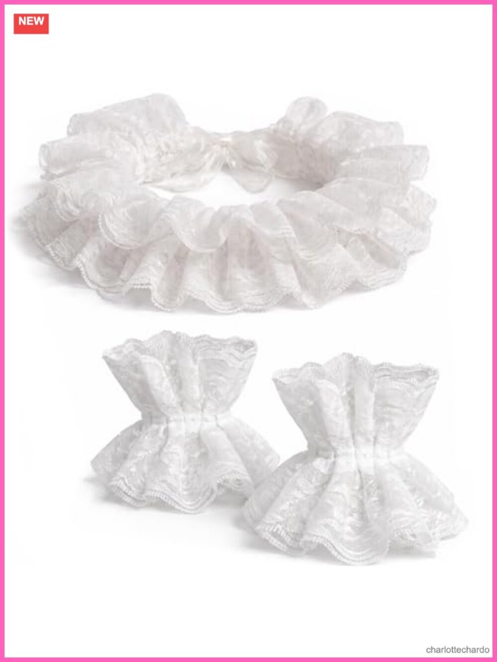Victorian Lace Ruffle Collar & Cuffs Set Clown Costume Accessories